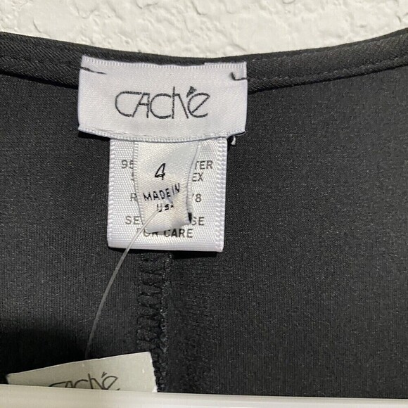 Cache Sleeveless Diagonal Ruffle Shift Black Dress Sz 4 Stretchy Sleeveless NEW - Picture 3 of 7